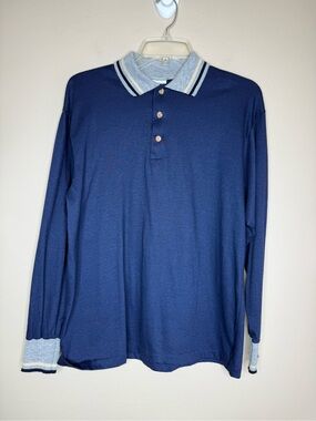 Golden Threads Navy Long-Sleeve Polo with Heather Gray Contrast Collar